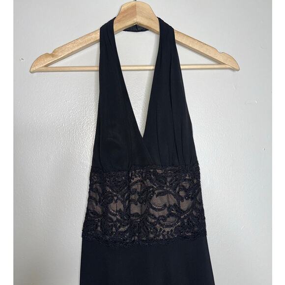 Vintage Carmen Marc Valvo 100% Silk Black Halter Dress Beaded Waist Size 4 - Picture 2 of 6